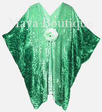 Emerald Green Camellia Burnout Velvet Caftan Kimono Ombre Hand Dye Maya Matazaro