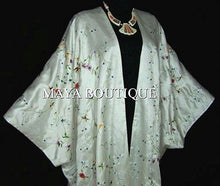 White Embroidered Silk Kimono Caftan Duster Coat Plus Size Maya Matazaro
