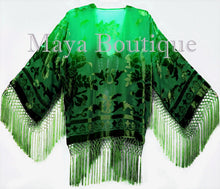 Wearable Art Velvet Kimono Jacket Hand Dyed Emerald & Jade Short Maya One Size