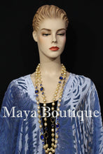 Maya Matazaro Serenity Blue Camellia Burnout Velvet Caftan Kimono Jacket USA