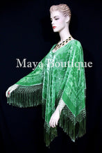 Green Silk Burnout Velvet Poncho Fringe Top Shawl Hand Dyed Maya Matazaro