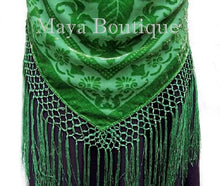 Silk Burnout Velvet Piano Shawl Wrap Hand Dyed Apple Green Maya Boutique
