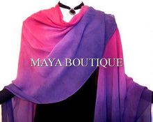 Hand Dyed Maya Matazaro Silk Chiffon Cape Ruana Caftan Wrap Magenta Purple Ombre