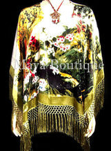 Peacock Poncho Shawl Top Silk Burnout Velvet Ivory Multi Maya Matazaro