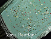 Flamenco Embroidered Silk Piano Shawl Wrap Tiffany Green Hand Dyed Maya Matazaro