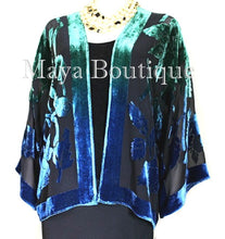 Silk Velvet Jacket Short Kimono No Fringe Hand Dyed Green Blue Maya Matazaro