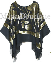 Maya Matazaro Layered Poncho Top Silk Burnout Velvet Chiffon Black Antique Gold