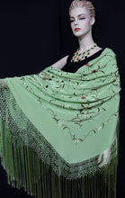 Silk Embroidered Flamenco Piano Shawl Wrap Mint Green Hand Dyed Maya Matazaro