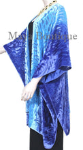 Blue Turquoise Camellia Burnout Velvet Caftan Kimono Hand Dyed Maya Matazaro USA