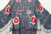 Embroidered Silk Fringe Jacket Flamenco Kimono Lilac Grey Short Maya Matazaro