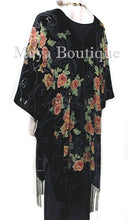Tea Roses Caftan Kimono Burnout Velvet Black Orange Usa Made Maya Matazaro