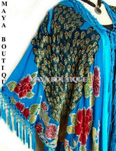 Kimono Opera Coat Beaded Burnout Velvet Peacock & Rose Turquoise Maya Matazaro