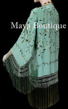 Embroidered Silk Fringe Jacket Kimono Tiffany Green Hand Dyed Maya Matazaro USA