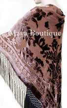 Maya Matazaro Piano Shawl Scarf Fringe Wrap Silk Burnout Velvet Chocolate Brown