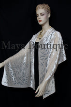 Maya Matazaro Ivory Pearl Camellia Shawl Wrap Scarf Burnout Velvet Elegant!