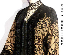 Fringe Jacket Kimono Silk Burnout Velvet Beaded Spider Black Beige Maya Matazaro