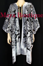 Maya Matazaro Baroque Burnout Velvet Caftan Kimono Jacket Silver Black USA Made