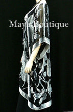 Maya Matazaro Silk Burnout Velvet Jacket Kimono Duster Silver Black No Fringe
