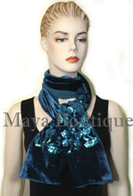 Teal Blue Scarf Sequin Velvet & Georgette Double Sided Maya Matazaro