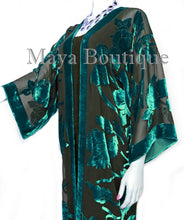 Teal Long Kimono Jacket Silk Burnout Velvet No Fringe Maya Matazaro