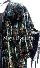 Silk Velvet KIMONO Opera Coat Duster Beaded Black Multi Peacock Maya Boutique