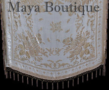Beige Silk Burnout Velvet Beaded Fringes Jacket Kimono Long Coat Maya Matazaro