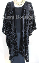 Black Camellia Burnout Velvet Caftan Kimono Duster Jacket Maya Matazaro USA Made