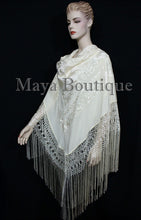 Ivory Flamenco Embroidered Silk Piano Shawl Wrap Flowers & Birds 88" Maya