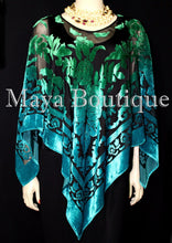 Art To Wear Poncho Top Burnout Velvet Hand Dyed Green Turquoise Maya Boutique