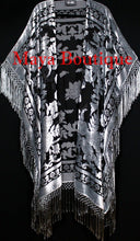 Silver Gray Caftan Duster Fringe Jacket Kimono Burnout Velvet Maya Matazaro