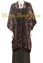 Coco Brown Caftan Kimono Fringe Duster Burnout Velvet Art Nouveau Maya Matazaro