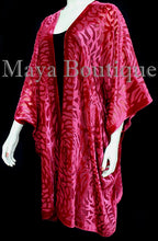 Maya Matazaro True Red Camellia Burnout Velvet Caftan Kimono Jacket USA Made