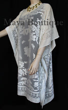 Burnout Velvet Caftan Dress Duster Kimono Ivory No Fringes Maya Matazaro USA