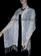 Silk Shawl Wrap Scarf Burnout Velvet Beaded Oblong IVORY Medalion Maya Matazaro