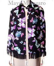 Butterfly Scarf Wrap Maya Matazaro Georgette With Fringes Made In USA MAYA