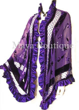 Purple Shawl Scarf Wrap Silk Burnout Velvet Bead Triangle Ruffles Maya Matazaro