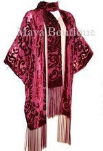 Burnout Velvet Dark Red Caftan Kimono Art Nouveau Made in USA By Maya Matazaro