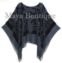 Black Maya Matazaro Layered Poncho Top Burnout Velvet & Chiffon Made In USA