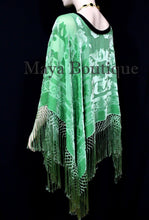 Green Silk Burnout Velvet Poncho Fringe Top Shawl Hand Dyed Maya Matazaro