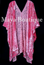 Maya Matazaro Coral Camellia Burnout Velvet Caftan Kimono Jacket USA Made