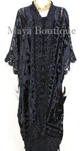 Lace & Burnout Velvet Kimono Caftan Jacket Duster Black Maya Matazaro Plus