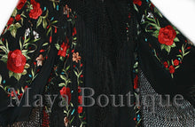 Embroidered Silk Opera Coat Kimono Flamenco Jacket Red Roses Black Maya Matazaro
