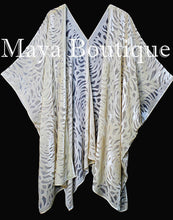 Maya Matazaro Vanilla Camellia Burnout Velvet Caftan Kimono Jacket Duster