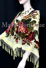 Piano Shawl Scarf Wrap Vanilla Victorian Rose Silk Burnout Velvet All Beaded