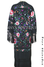 Embroidered Silk Fringe Jacket Flamenco Kimono BLACK & MULTI Maya Matazaro