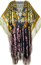 Gold & Brown Wearable Art Kimono Caftan Fringe Jacket Burnout Velvet Hand Dyed