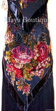 Dress Gown Black Silk Burnout Velvet Beaded Victorian Roses Maya Matazaro M
