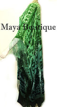 Green Wearable Art Kimono Caftan Fringe Jacket Burnout Velvet Hand Dyed Maya