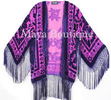 Fringe Jacket Kimono Duster Bolero Silk Burnout Velvet Pink Purple Short Maya