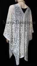Ivory Pearl Camellia Burnout Velvet Caftan Kimono Jacket Maya Matazaro USA Made